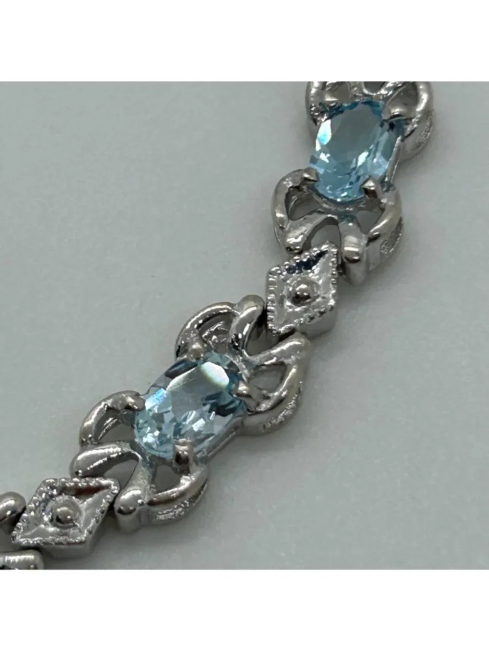 Sterling Silver Tennis Bracelet Blue Gemstones 6.5 